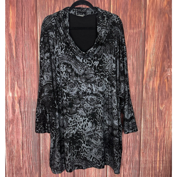 Bryn Walker Womens Metallic Artsy Cowl Neck Tunic Top Black Gray Size Medium M - Picture 1 of 8